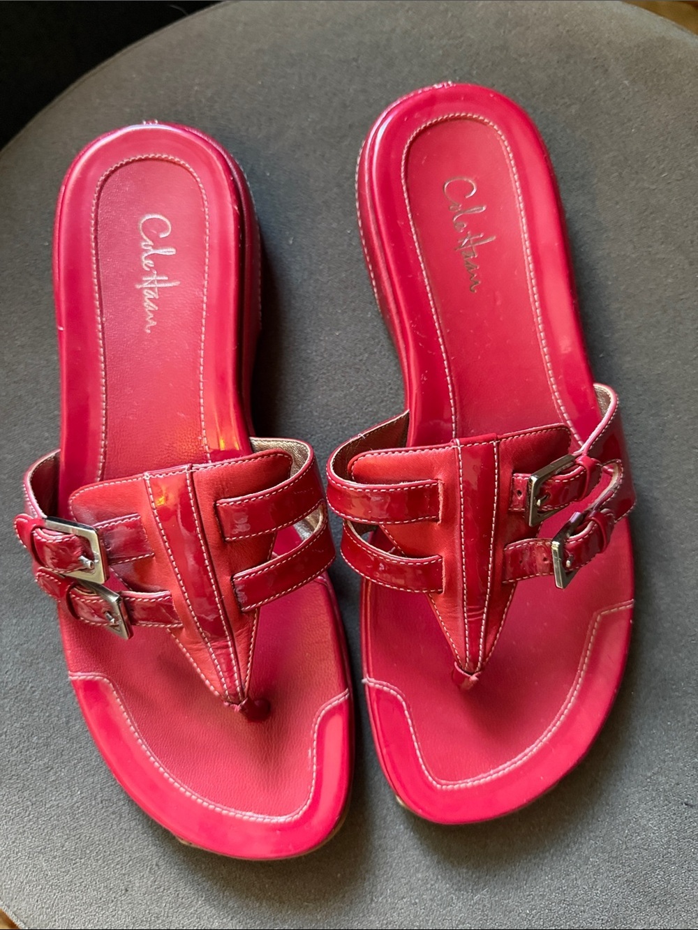 Cole Haan Cherry Red Nike Air Slip-On Thong Sandal w/Buckles 7 Summer Chic - Picture 2 of 10